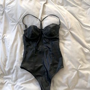 Black leather bodysuit